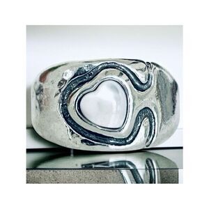 NWT Gorgeous Made in Israel 7 Sterling Silver .925 Fresh Water Pearl Heart Ring
